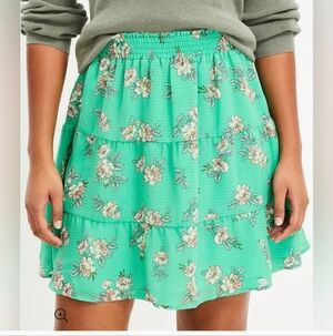 LOFT Bloom Ruffled Tiered Skirt Mint Green Floral Cottagecore Boho $70